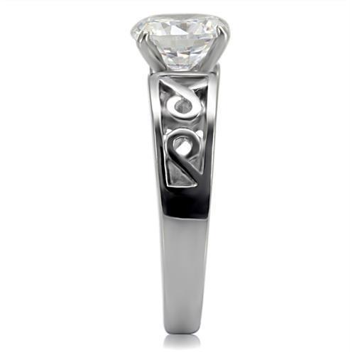 TK069 High Polished Stainless Steel Ring featuring AAA Grade clear CZ center stone, showcasing a sleek and shiny design.