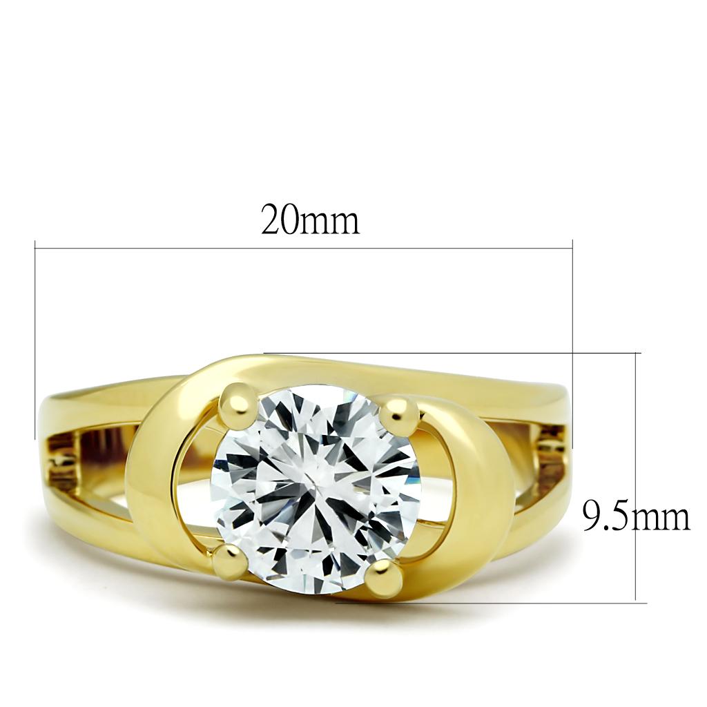 TK066G IP Gold Stainless Steel Ring featuring AAA Grade CZ stone, showcasing its elegant design and luxurious finish.