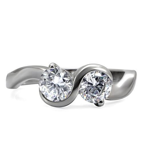 TK072 High Polished Stainless Steel Ring featuring a clear AAA Grade CZ center stone, showcasing its elegant design and shiny finish.