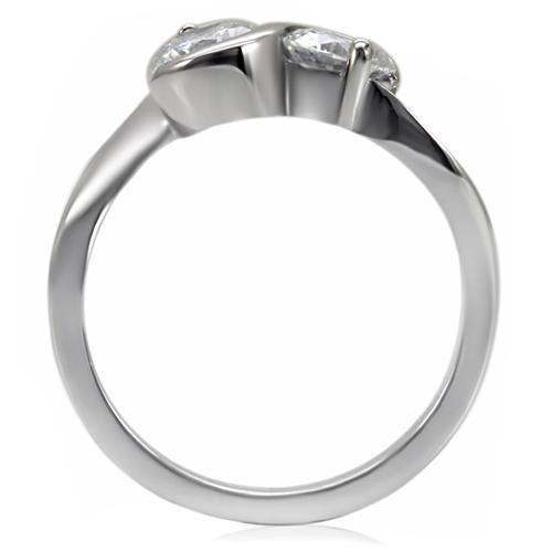 TK072 High Polished Stainless Steel Ring featuring a clear AAA Grade CZ center stone, showcasing its elegant design and shiny finish.