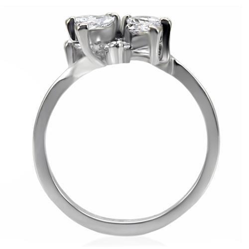 TK075 High Polished Stainless Steel Ring featuring a clear AAA Grade CZ center stone, showcasing a brilliant shine and elegant design.