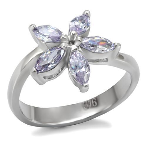 TK084 High Polished Stainless Steel Ring featuring AAA Grade light amethyst CZ stone, showcasing a brilliant shine and elegant design.