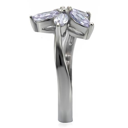 TK084 High Polished Stainless Steel Ring featuring AAA Grade light amethyst CZ stone, showcasing a brilliant shine and elegant design.