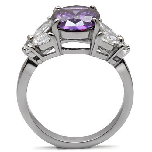 TK086 High Polished Stainless Steel Ring featuring AAA Grade Amethyst CZ, showcasing its elegant design and shiny finish.