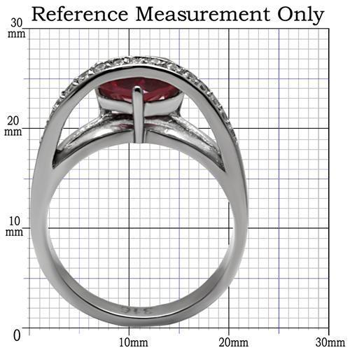 TK089 High Polished Stainless Steel Ring featuring AAA Grade CZ in Ruby color, showcasing its elegant design and shiny finish.