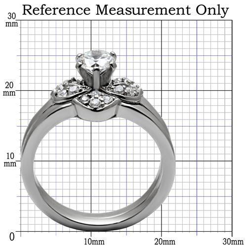 TK099 High Polished Stainless Steel Ring featuring a clear AAA Grade CZ center stone, showcasing its elegant design and shiny finish.