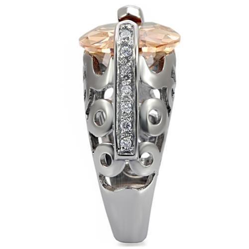 TK092 High Polished Stainless Steel Ring featuring AAA Grade champagne CZ stone, showcasing its elegant design and shiny finish.