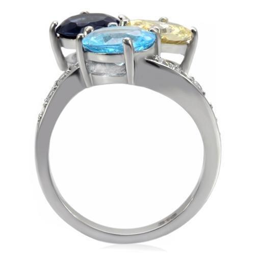 TK094 High Polished Stainless Steel Ring featuring a vibrant multi-color synthetic glass stone, showcasing a sleek and modern design.