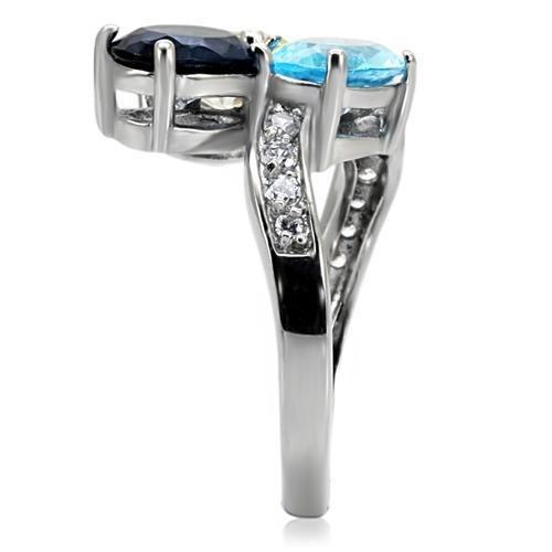 TK094 High Polished Stainless Steel Ring featuring a vibrant multi-color synthetic glass stone, showcasing a sleek and modern design.