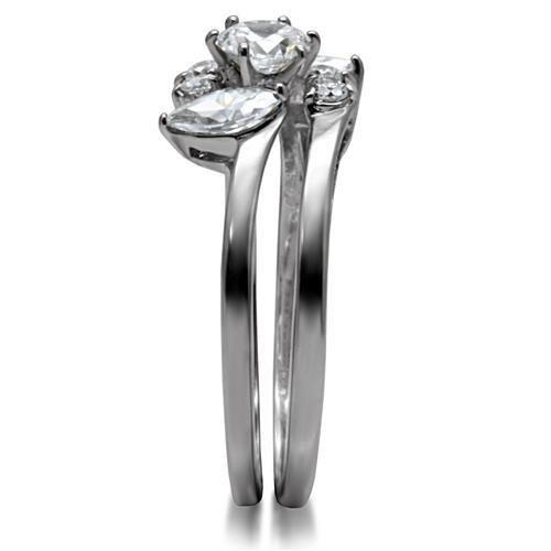 TK096 High Polished Stainless Steel Ring featuring a clear AAA Grade CZ center stone, showcasing a brilliant shine.