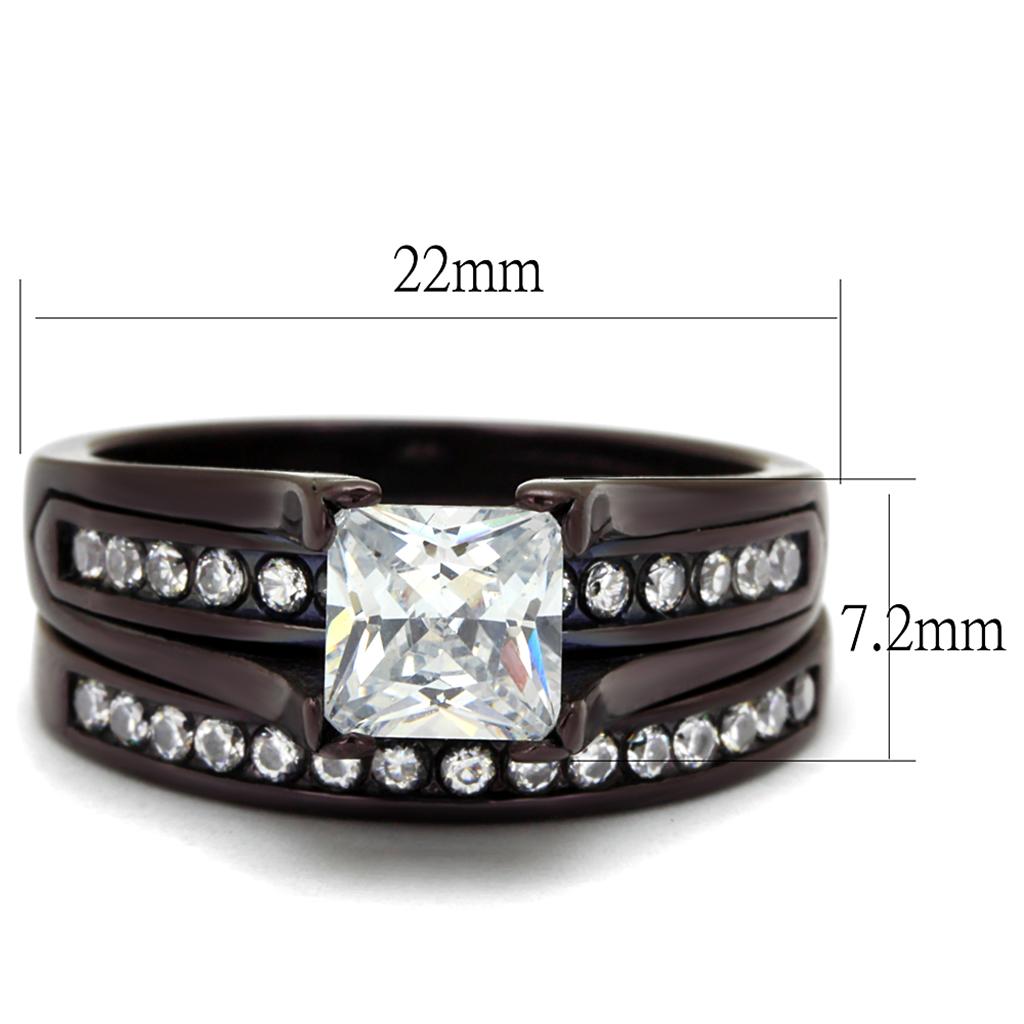 TK0W383DC IP Dark Brown Stainless Steel Ring featuring a clear AAA Grade CZ stone, showcasing its elegant design and durable material.