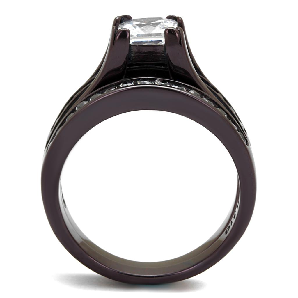 TK0W383DC IP Dark Brown Stainless Steel Ring featuring a clear AAA Grade CZ stone, showcasing its elegant design and durable material.