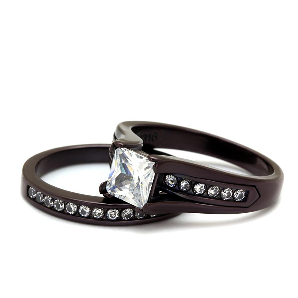 TK0W383DC IP Dark Brown Stainless Steel Ring featuring a clear AAA Grade CZ stone, showcasing its elegant design and durable material.