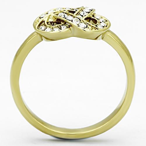 TK1111 IP Gold Stainless Steel Ring featuring a clear top-grade crystal centerpiece, showcasing its elegant design and luxurious finish.