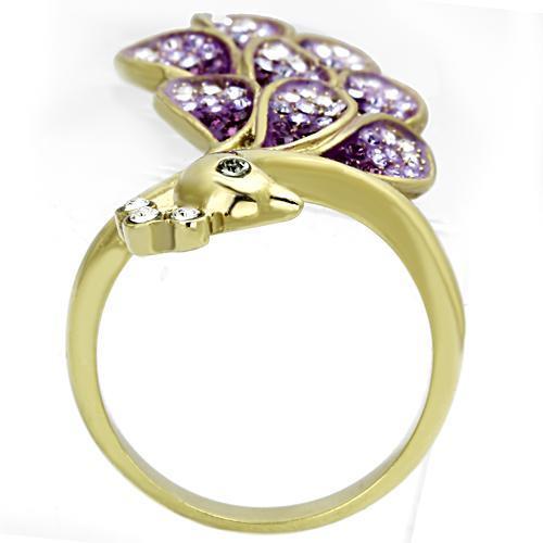 TK1101 IP Gold Stainless Steel Ring featuring a multi-color top-grade crystal, showcasing a luxurious and elegant design.