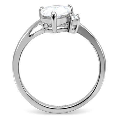 TK102 High Polished Stainless Steel Ring featuring a clear AAA Grade CZ center stone, showcasing its elegant design and shiny finish.