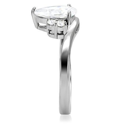 TK102 High Polished Stainless Steel Ring featuring a clear AAA Grade CZ center stone, showcasing its elegant design and shiny finish.