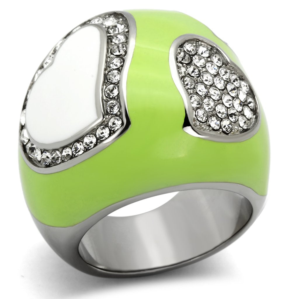 TK1021 High Polished Stainless Steel Ring featuring a clear top-grade crystal centerpiece, showcasing a sleek and elegant design.