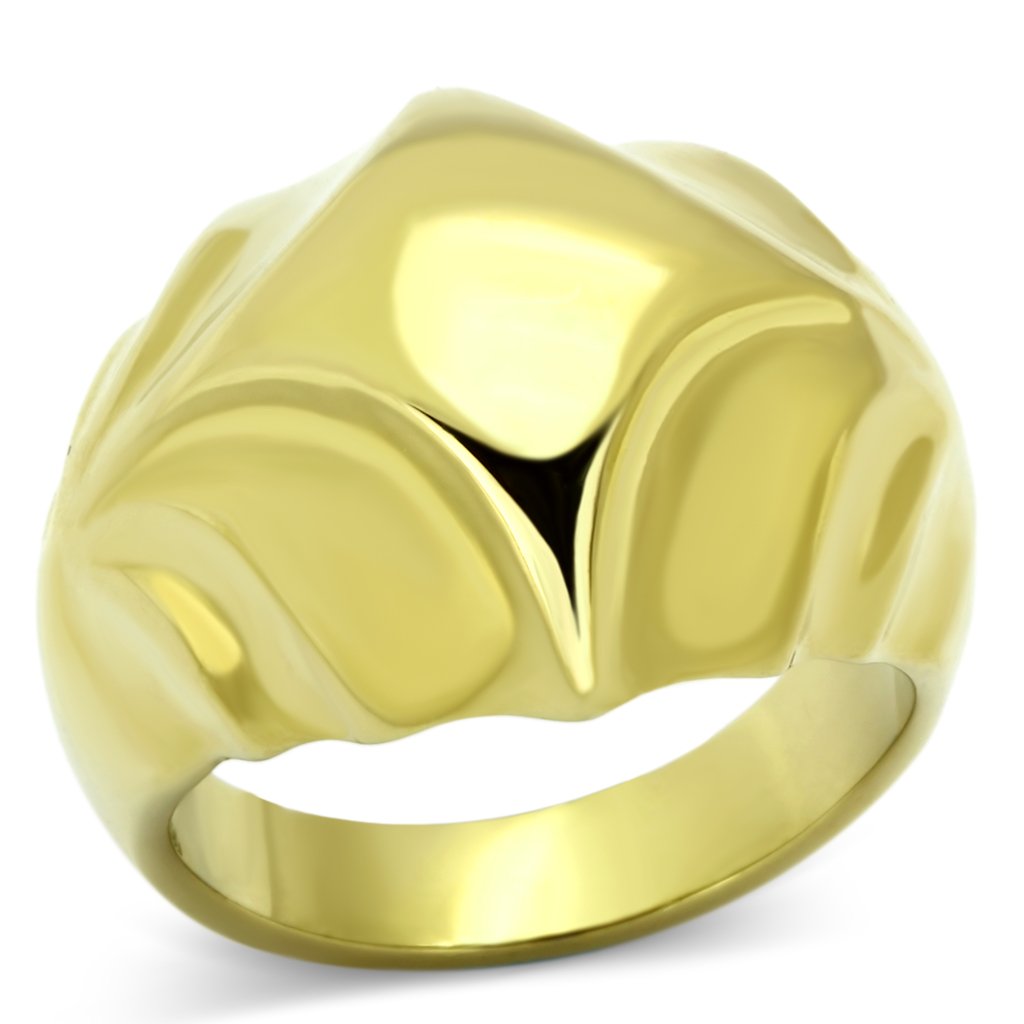 TK1026 IP Gold Stainless Steel Ring with a sleek design, featuring a shiny gold finish and no center stone, perfect for everyday wear.