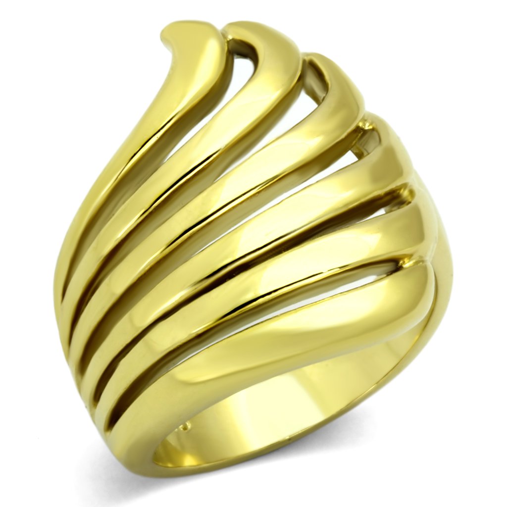 TK1028 IP Gold Stainless Steel Ring with a sleek, polished finish, showcasing a minimalist design without any stones.