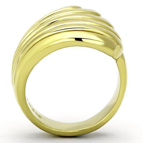 TK1028 IP Gold Stainless Steel Ring with a sleek, polished finish, showcasing a minimalist design without any stones.