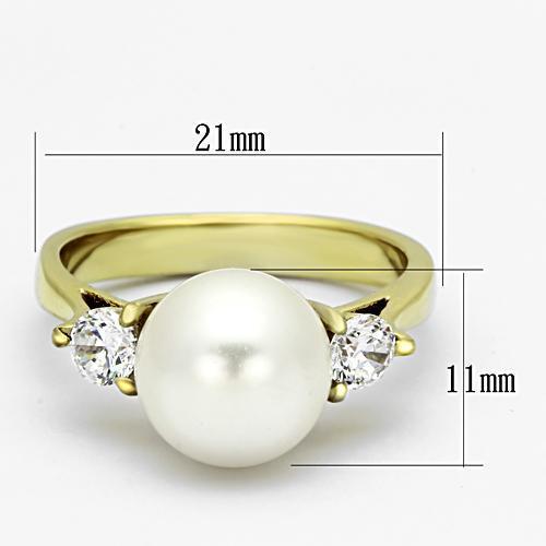 TK1103 IP Gold Stainless Steel Ring featuring a white synthetic pearl centerpiece, showcasing its elegant design and luxurious finish.