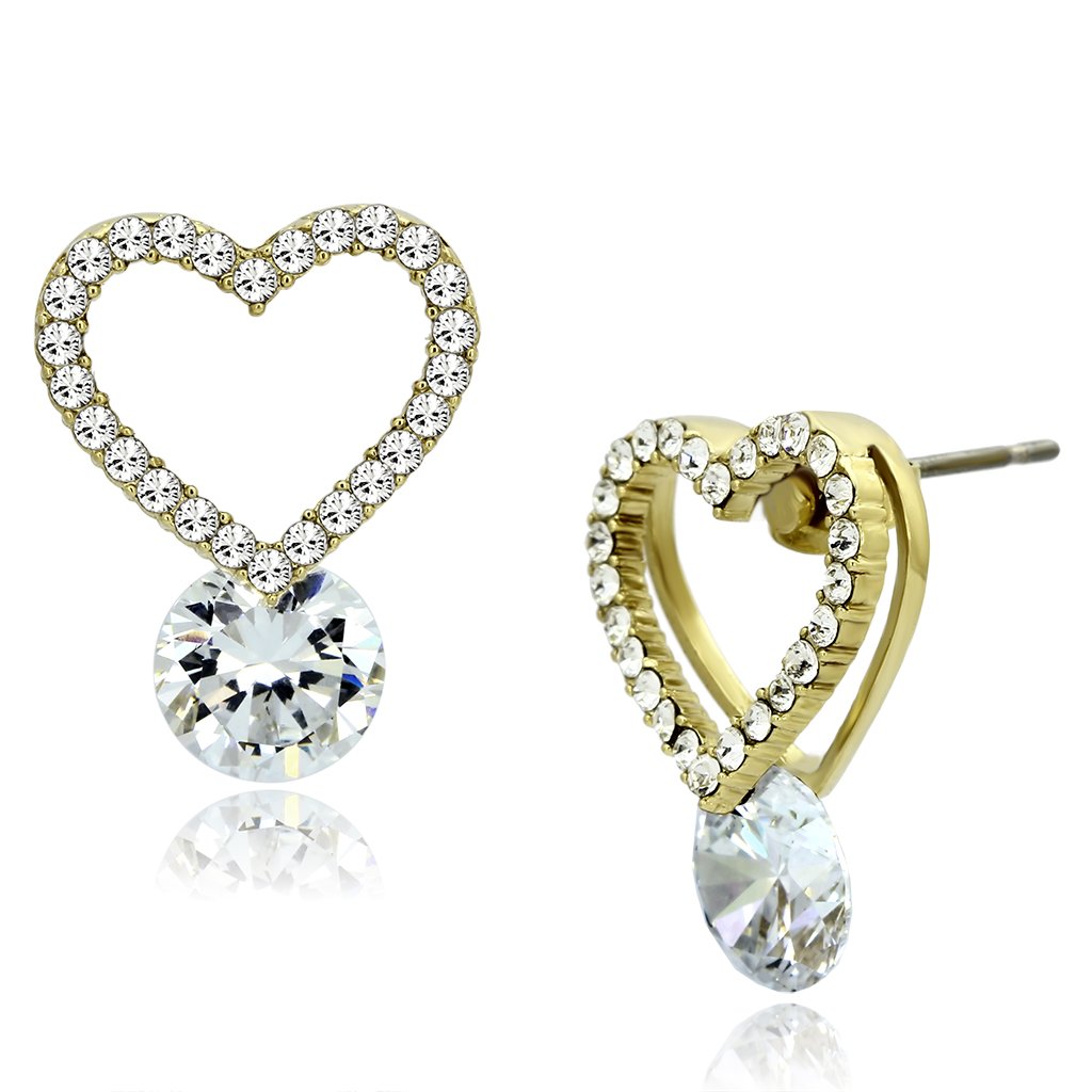 TK1045 IP Gold Stainless Steel Earrings featuring AAA Grade clear CZ stones, elegantly designed for a luxurious look.