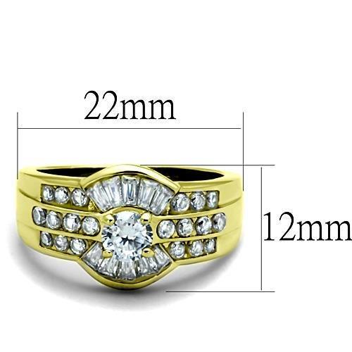 TK10528G IP Gold Stainless Steel Ring featuring a clear AAA Grade CZ stone, showcasing its elegant design and luxurious finish.