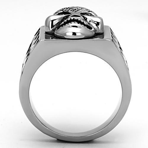 TK1056 High Polished Stainless Steel Ring featuring a black diamond crystal centerpiece, showcasing its elegant design and shiny finish.