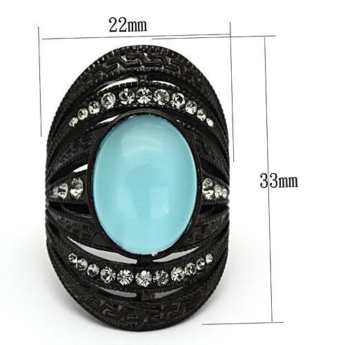 TK1006 IP Black Stainless Steel Ring featuring a synthetic sea blue cat eye stone, showcasing its elegant design and modern finish.