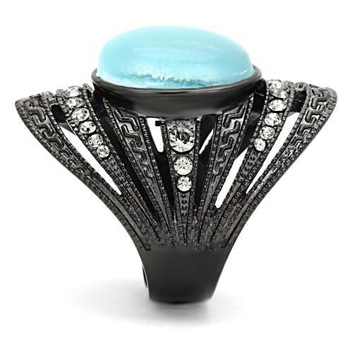 TK1006 IP Black Stainless Steel Ring featuring a synthetic sea blue cat eye stone, showcasing its elegant design and modern finish.