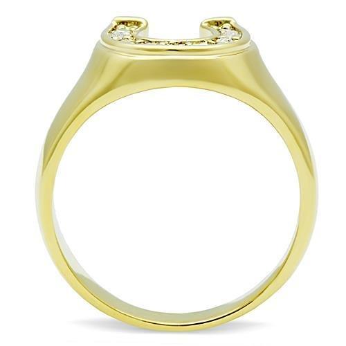 TK10616G IP Gold Stainless Steel Ring featuring a clear top-grade crystal centerpiece, showcasing its elegant design and luxurious finish.