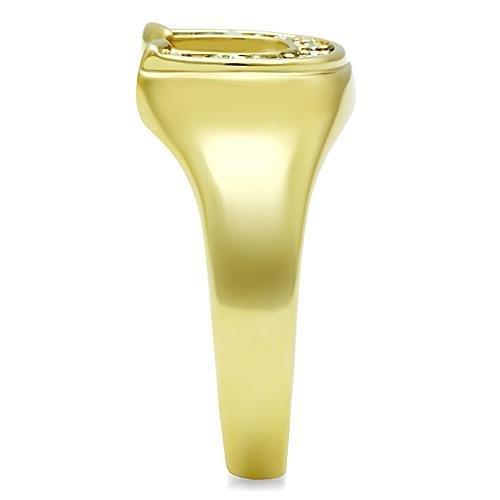 TK10616G IP Gold Stainless Steel Ring featuring a clear top-grade crystal centerpiece, showcasing its elegant design and luxurious finish.