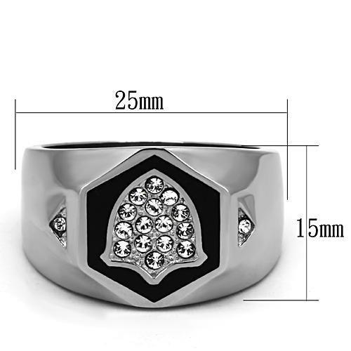 TK1069 High Polished Stainless Steel Ring featuring a clear top grade crystal, showcasing a sleek and modern design.