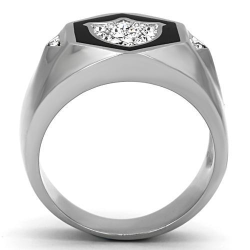 TK1069 High Polished Stainless Steel Ring featuring a clear top grade crystal, showcasing a sleek and modern design.