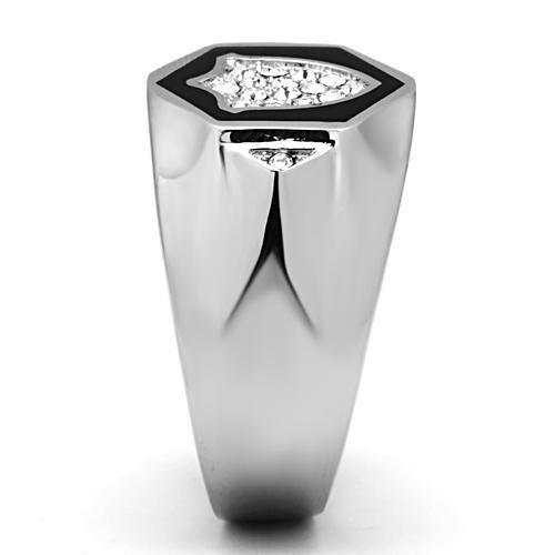 TK1069 High Polished Stainless Steel Ring featuring a clear top grade crystal, showcasing a sleek and modern design.