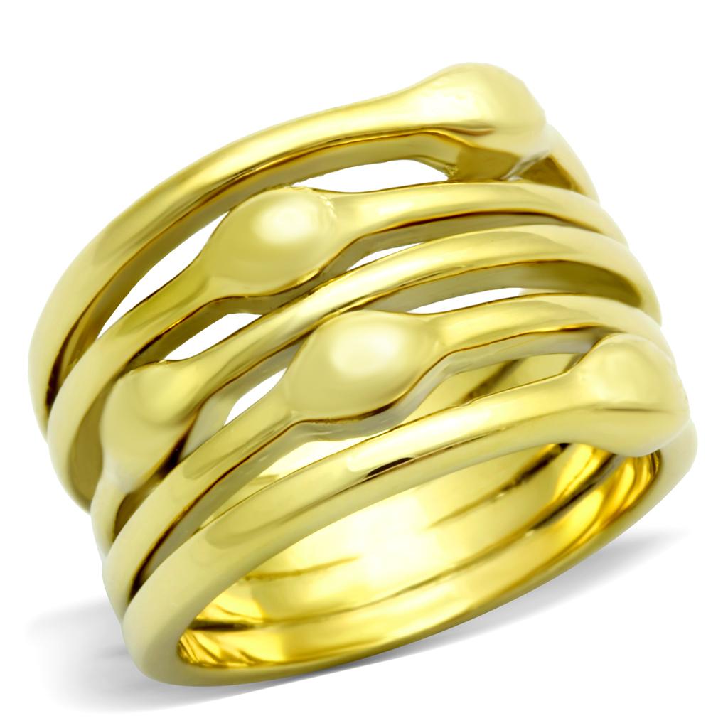 TK106G IP Gold Stainless Steel Ring with a sleek design and no stone, showcasing its luxurious ion plating finish.