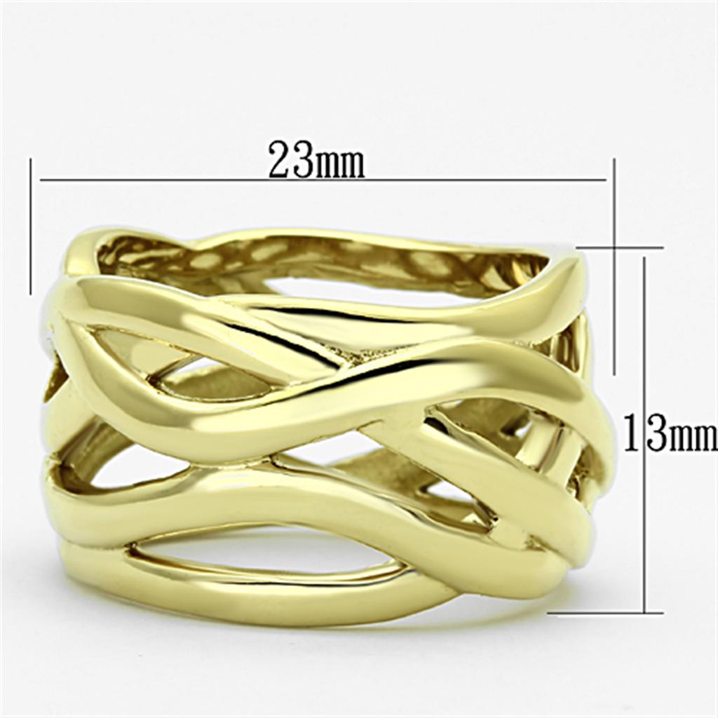 TK1107 IP Gold Stainless Steel Ring with a sleek design, featuring a shiny ion plating finish and no center stone.