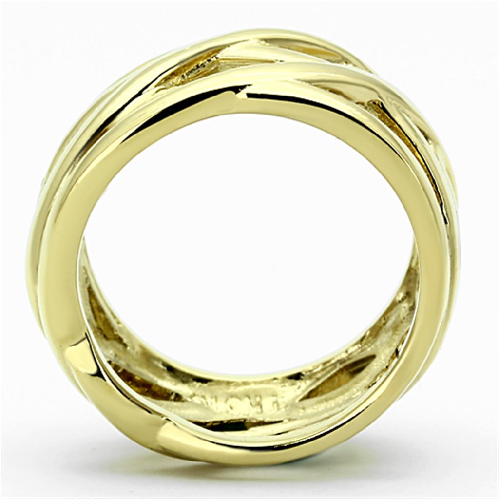 TK1107 IP Gold Stainless Steel Ring with a sleek design, featuring a shiny ion plating finish and no center stone.