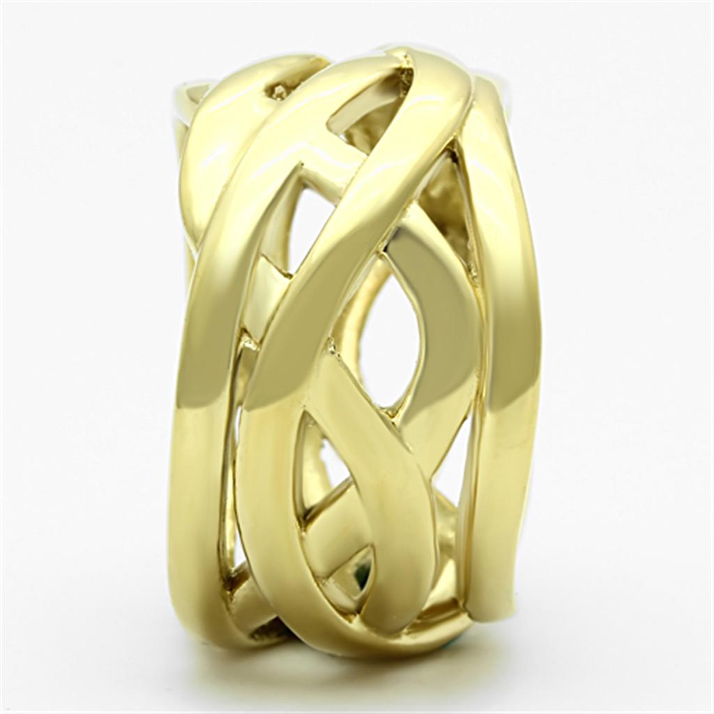 TK1107 IP Gold Stainless Steel Ring with a sleek design, featuring a shiny ion plating finish and no center stone.