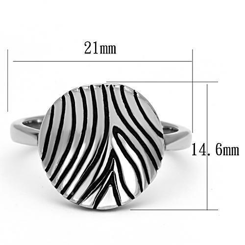 TK1078 High Polished Stainless Steel Ring featuring a jet black epoxy center stone, showcasing a sleek and modern design.