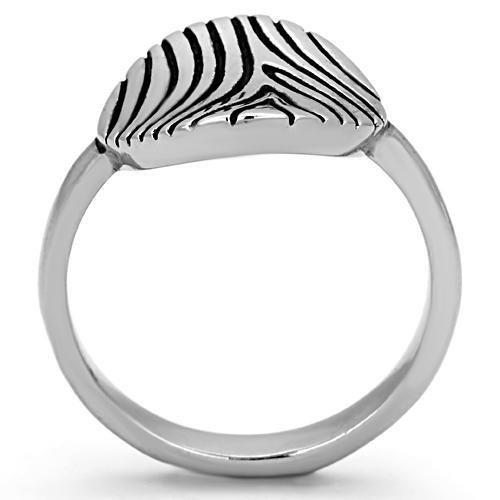 TK1078 High Polished Stainless Steel Ring featuring a jet black epoxy center stone, showcasing a sleek and modern design.