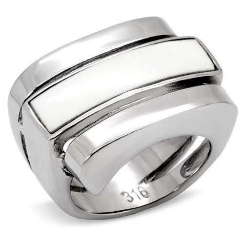 TK108 High Polished Stainless Steel Ring featuring a white agate center stone, showcasing its elegant design and shiny finish.