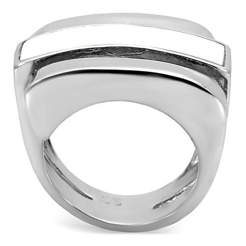 TK108 High Polished Stainless Steel Ring featuring a white agate center stone, showcasing its elegant design and shiny finish.