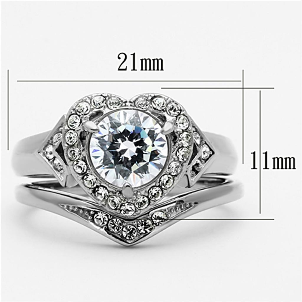 TK1087 High Polished Stainless Steel Ring featuring a clear AAA Grade CZ center stone, showcasing its elegant design and shine.