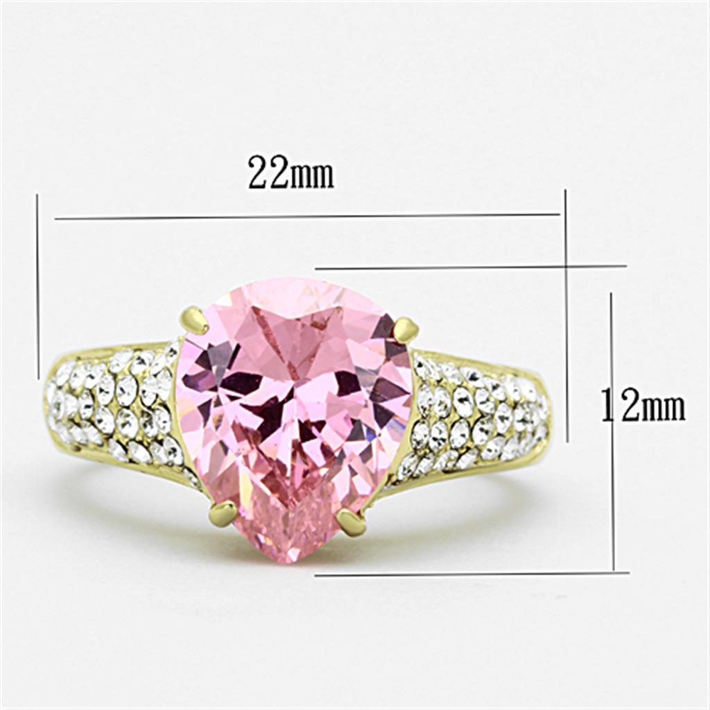 TK1098 IP Gold Stainless Steel Ring featuring a rose AAA Grade CZ center stone, showcasing its elegant design and luxurious finish.