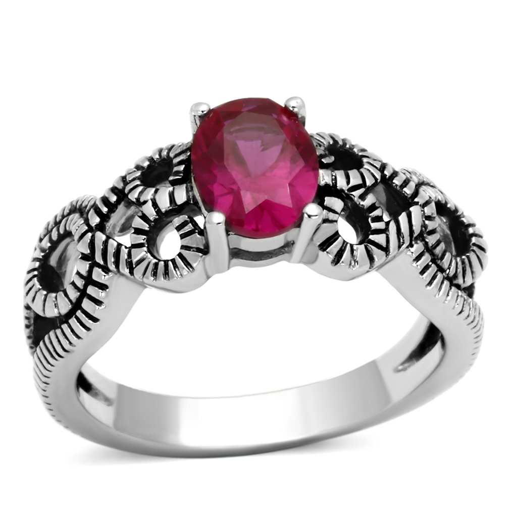 TK1112 High Polished Stainless Steel Ring featuring a AAA Grade Ruby CZ stone, showcasing a sleek and modern design.