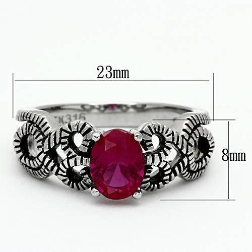 TK1112 High Polished Stainless Steel Ring featuring a AAA Grade Ruby CZ stone, showcasing a sleek and modern design.