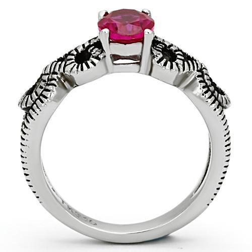 TK1112 High Polished Stainless Steel Ring featuring a AAA Grade Ruby CZ stone, showcasing a sleek and modern design.