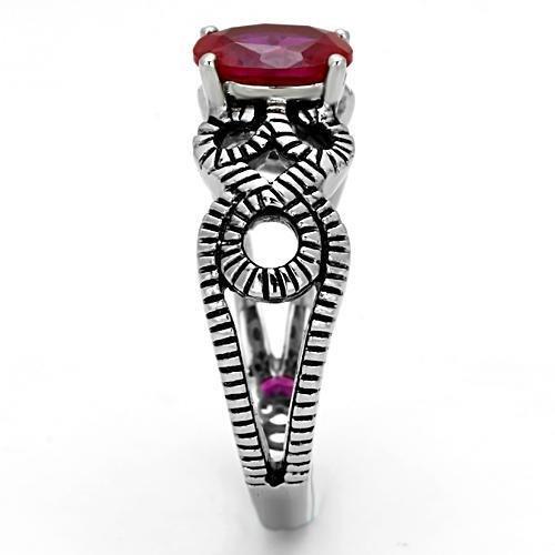 TK1112 High Polished Stainless Steel Ring featuring a AAA Grade Ruby CZ stone, showcasing a sleek and modern design.